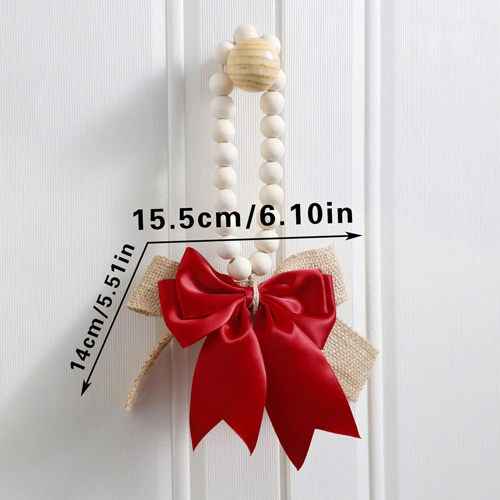 Bow Creative Linen Wood Bead String Pendant Valentine's Day Home Homestay Wall Decoration Oasis Select Ms9769
