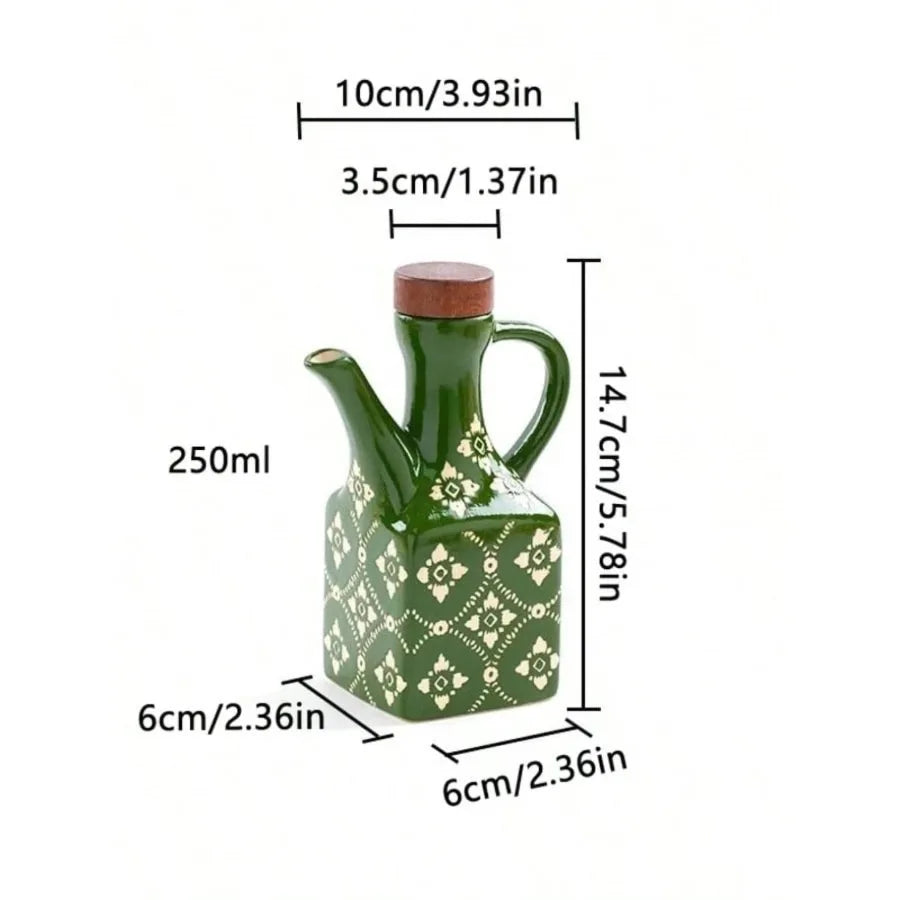 American Oil Pot Household Style Ceramic Bottle Chili Bottle Soy Sauce Vinegar Olive Oil Storage Container Kitchen Accessories Oasis Select Green