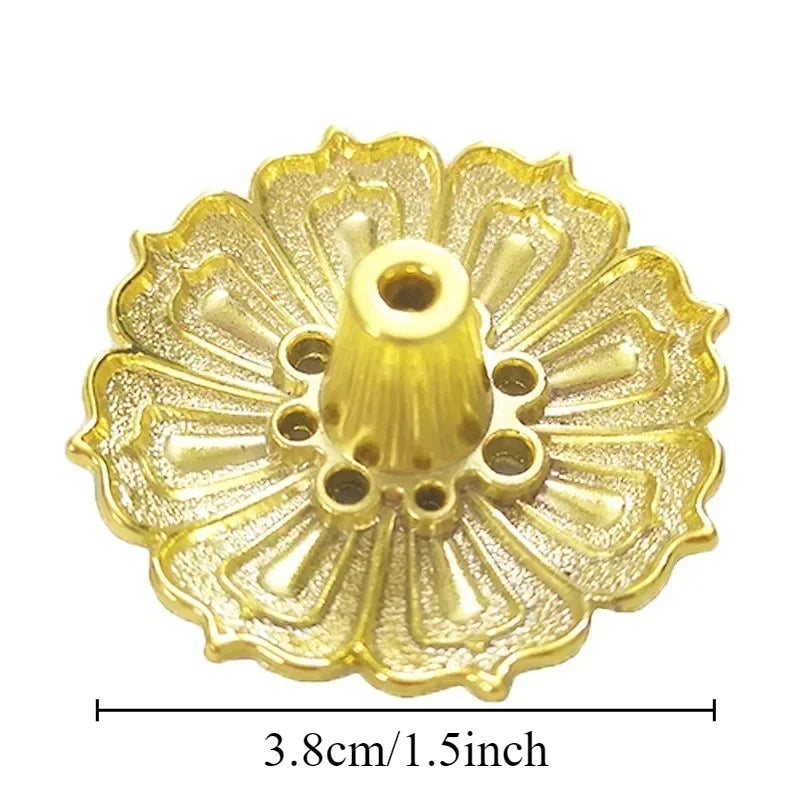 1PCS Lotus Alloy Incense Burner Stick Holder Home Buddhism Line Incense Plate Sandalwood Coil Base Temples Delicate Home Decor Oasis Select golden