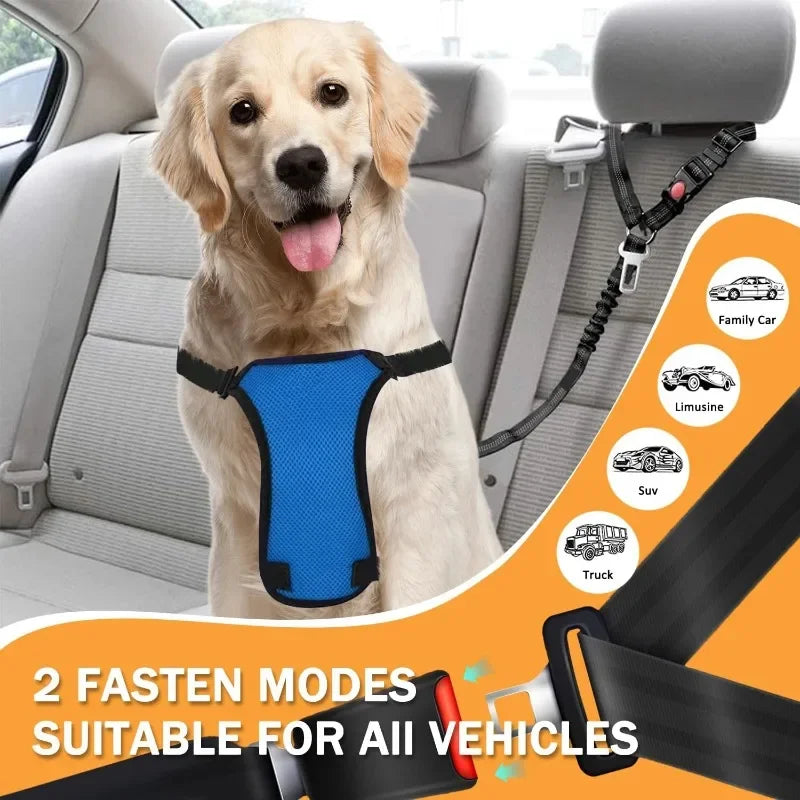 2 in 1 Heavy-Duty Elastic Dog Car Seat Belt Safety Harness, Crash Tested for Pets, Adjustable Travel Tether for Truck SUV Car Oasis Select