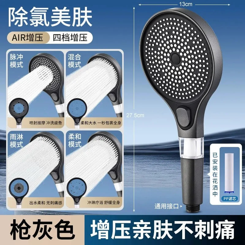 New High Pressure 13CM Shower Head Black 4 Modes Water Saving Spray Nozzle Massage Rainfall Filter Shower Bathroom Accessories Oasis Select Grey Shower