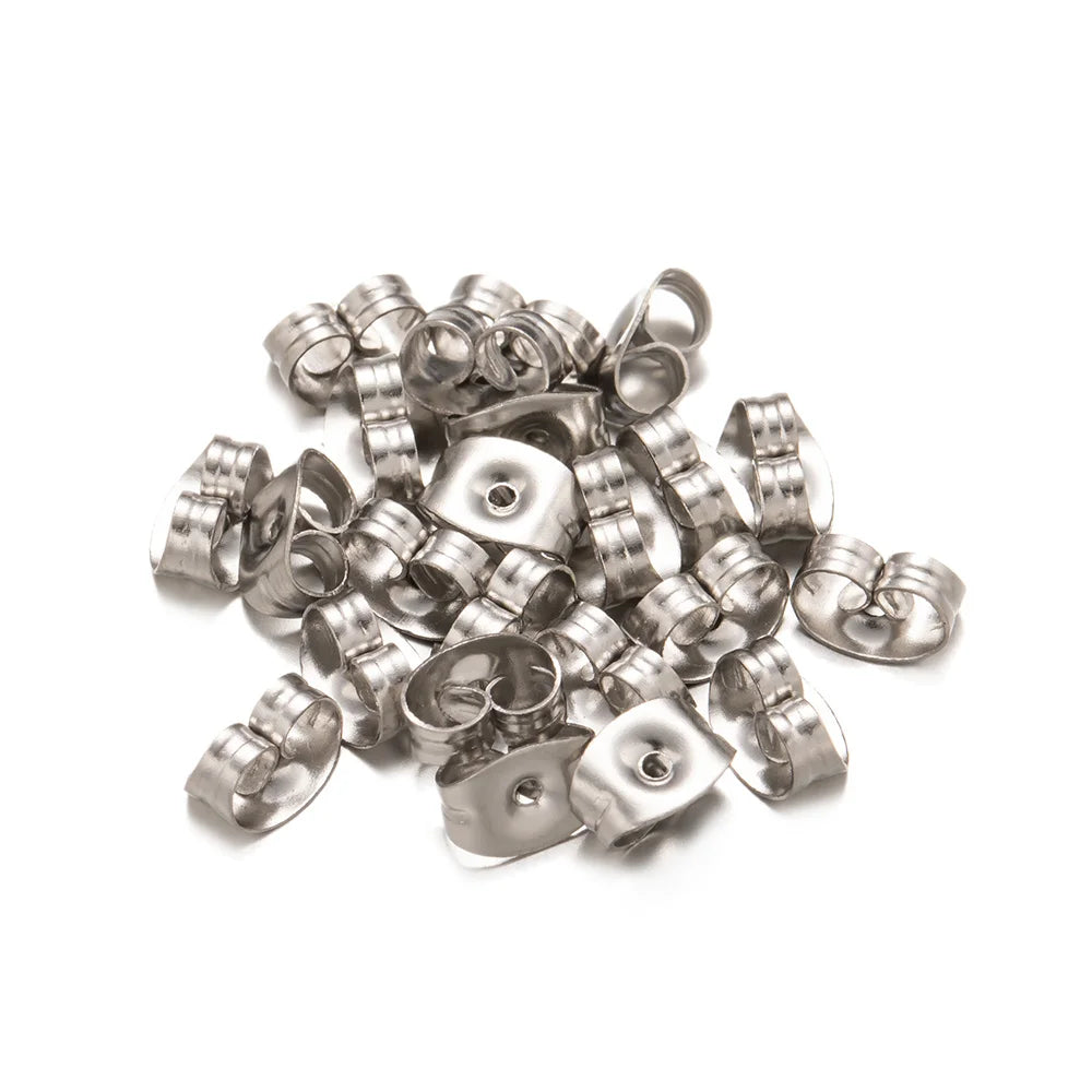 100pcs 4.5x6mm Gold Stainless Steel Butterfly Earring Safety Back Stopper for Stud Hypoallergenic Jewelry Making Finding Supply Oasis Select silver