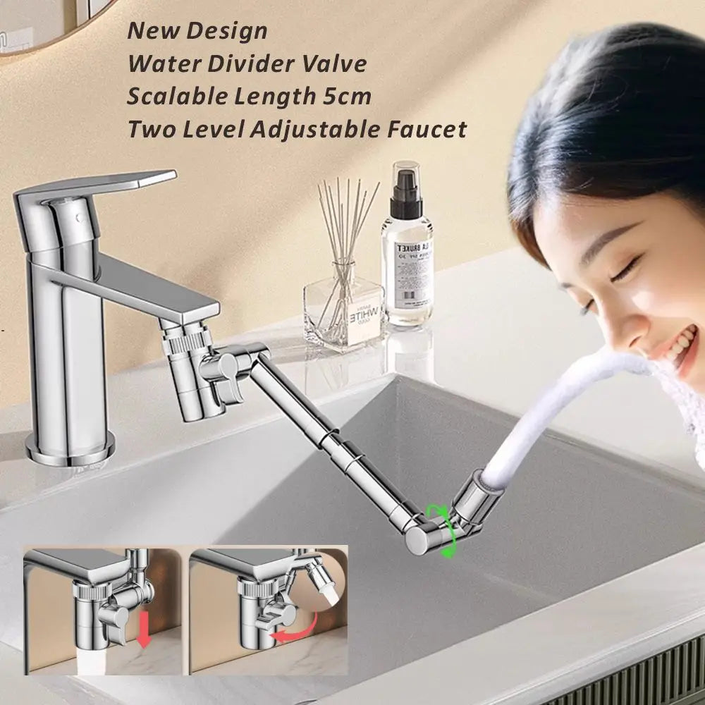 New Retractable Universal 1440°Swivel Robotic Arm Swivel Extension Faucet Aerator Kitchen Sink Faucet Extender 2 Water Flow Mode Oasis Select