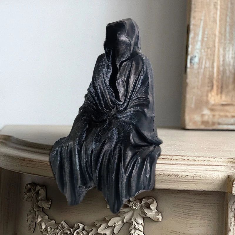 New Sale Resin Grim Reaper Sculpture Art Decorative Desk Figure Ornaments Mysterious Man Sitting For Home Desktop Decoration Oasis Select