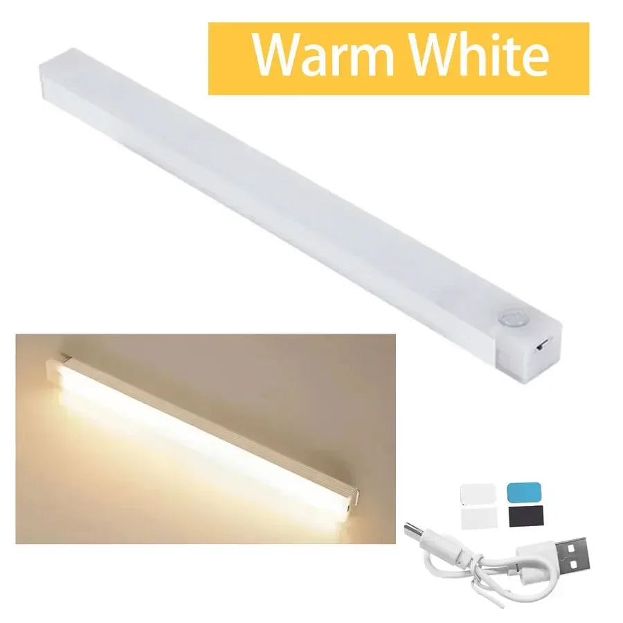LED Motion Sensor Cabinet Light USB Rechargeable Dimmable Night Light Wireless Magnetic Night Lamp for Kitchens Stairs Hallway Oasis Select Warm White 30CM 21Leds
