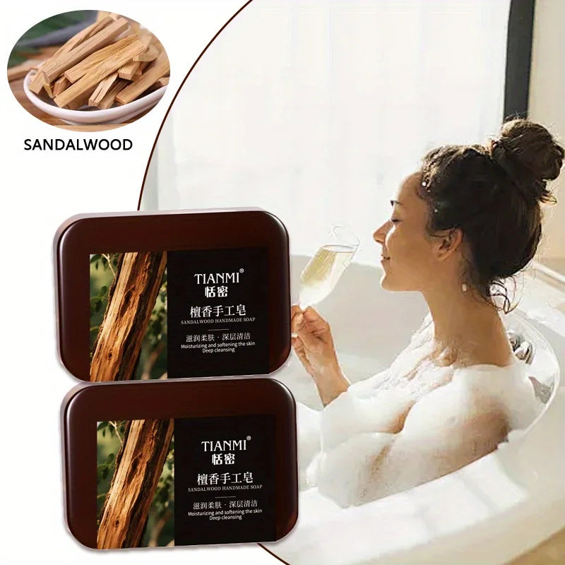 2PCS Sandalwood Handmade Soap, Rich in Sandalwood Extract, Glycerol Ingredients, Deep Cleansing,Hydrating Oasis Select