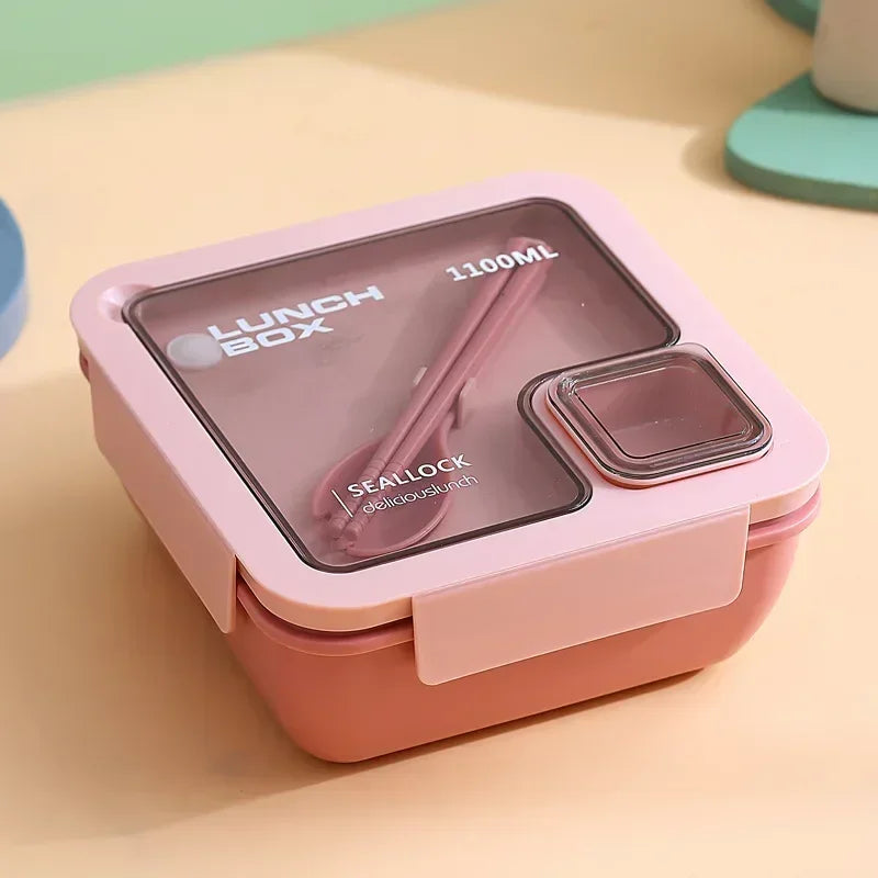 850ml/1100ml Lunch Box Microwave Portable Bento Boxes with Tableware for Kids School Leakproof 4 Grid Food Snack Containers Oasis Select Pink-1100ML