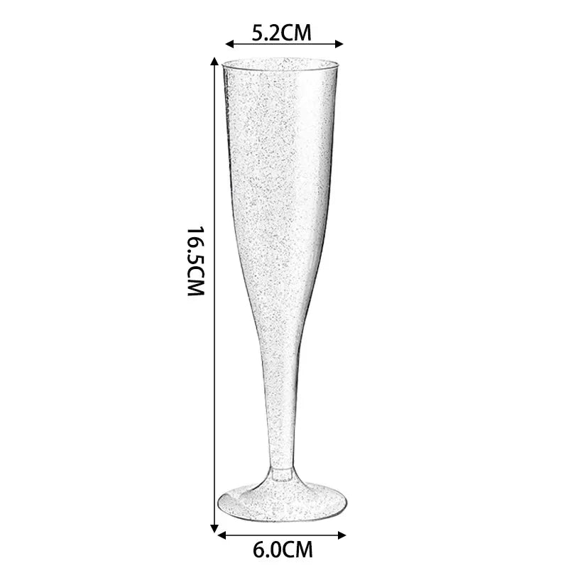 50Pcs Champagne Glasses Disposable Cocktail Cup Plastic Red Wine Cups Tall Glasses Gold Powder Martini Glasses Party Bar Oasis Select Silver powder