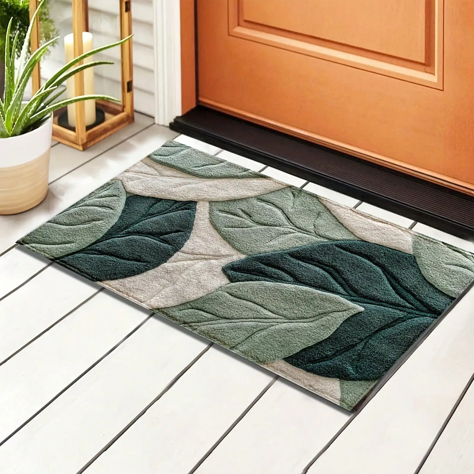 Green Leaf Pattern Plush Rug Ultra-Fine Fiber Bathroom Carpet Anti Slip Quick Drying Bedroom Rug Carpets for Living Room Oasis Select