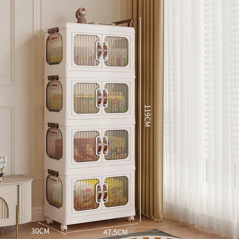 Light luxury cream wind cart storage cabinet, installation-free storage cabinet, double door multi-layer thickened storage box Oasis Select Medium 4th floor