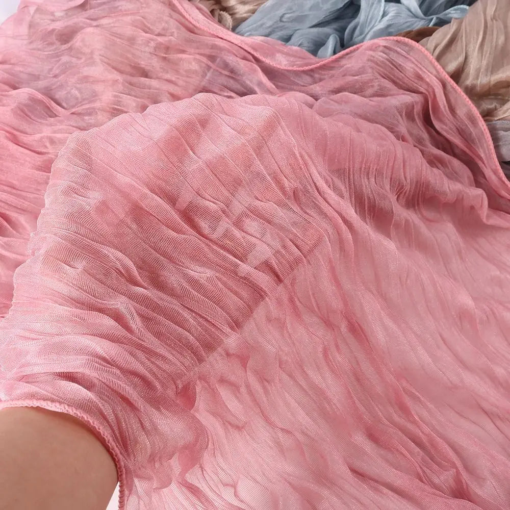 High Qulaity Solid Color Silk Scarf Shining Ruffled Edge Sunscreen shawl Soft Long Chiffon Hijab Veil Outdoor Oasis Select