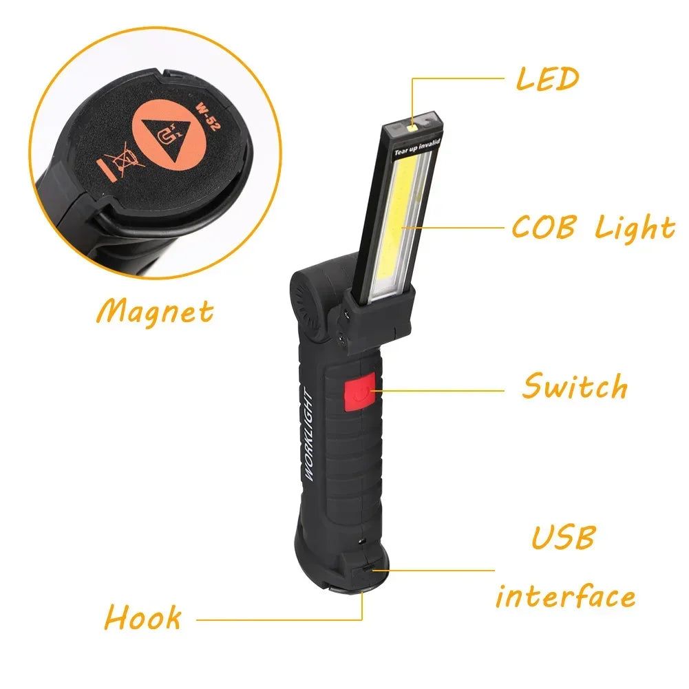 New Portable COB LED Flashlight USB Rechargeable Work Light Magnetic Lanterna Hanging Lamp with Built-in Battery Camping Torch Oasis Select