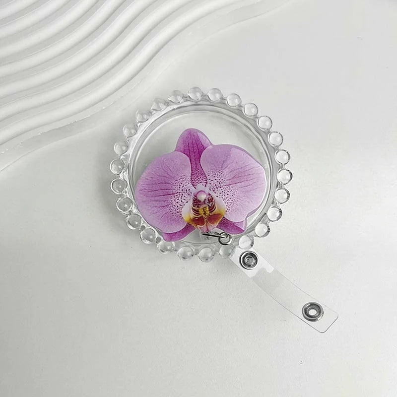 Flower Acrylic Bag Charm | Alligator Clip Retractable ID Holder Bag Charm Accessory Oasis Select A2