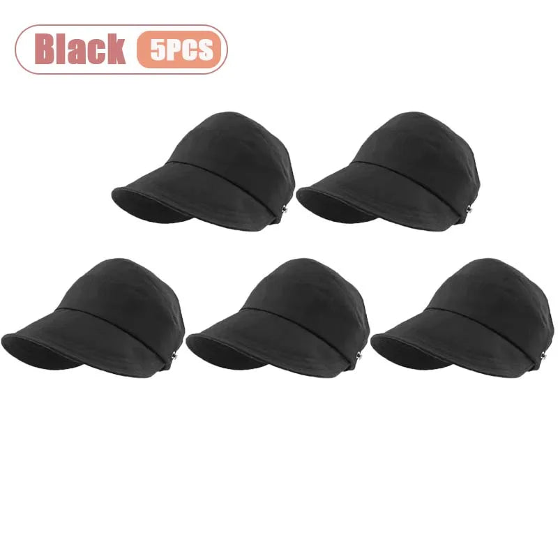 1-5PCS Women‘s Summer Sun Protection Hat Visor Face Cover Bucket Cap Korean Style Baseball Hat for Outdoor Beach Travel Oasis Select Black-5PCS