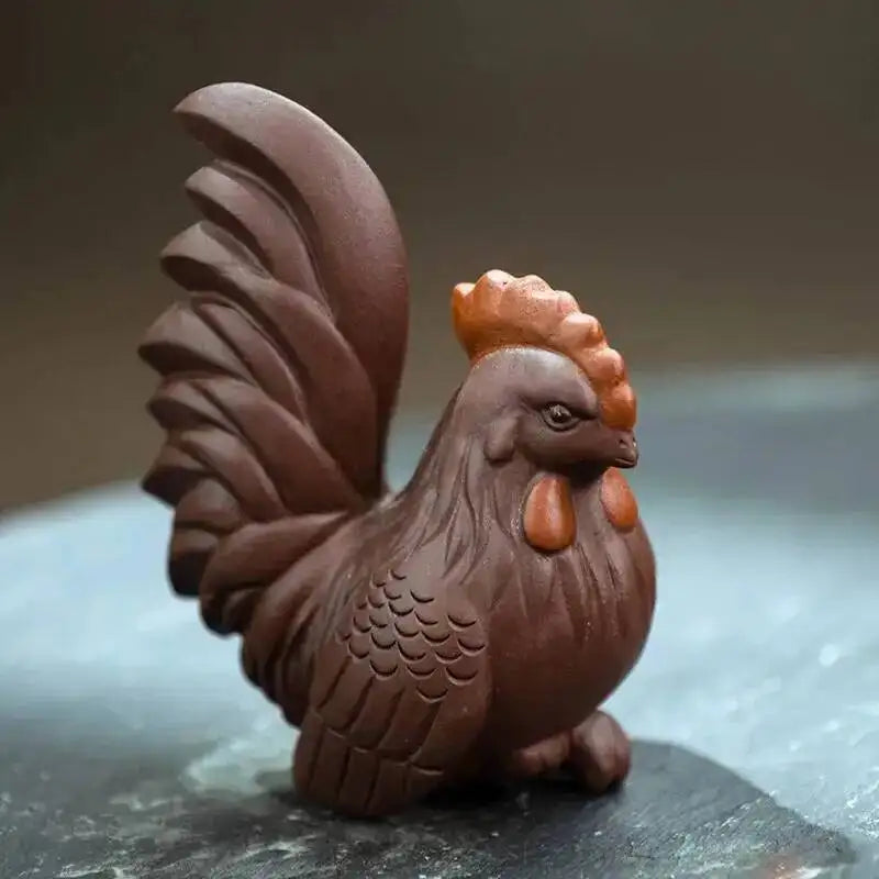 Yixing Zisha Tea Pet Zodiac Rooster Ornament Handmade Rooster Sculpture Tea Set Accessories Purple Clay Good Luck and Oasis Select Rooster