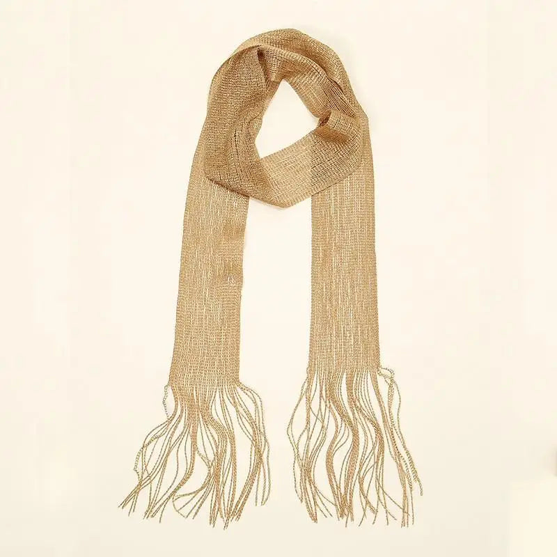 Striped Silk Scarf Women Lightweight Breathable Fashion Neck Head Scarf Daily Office Travel Beach Accessory Office Daily Wear Oasis Select Gold