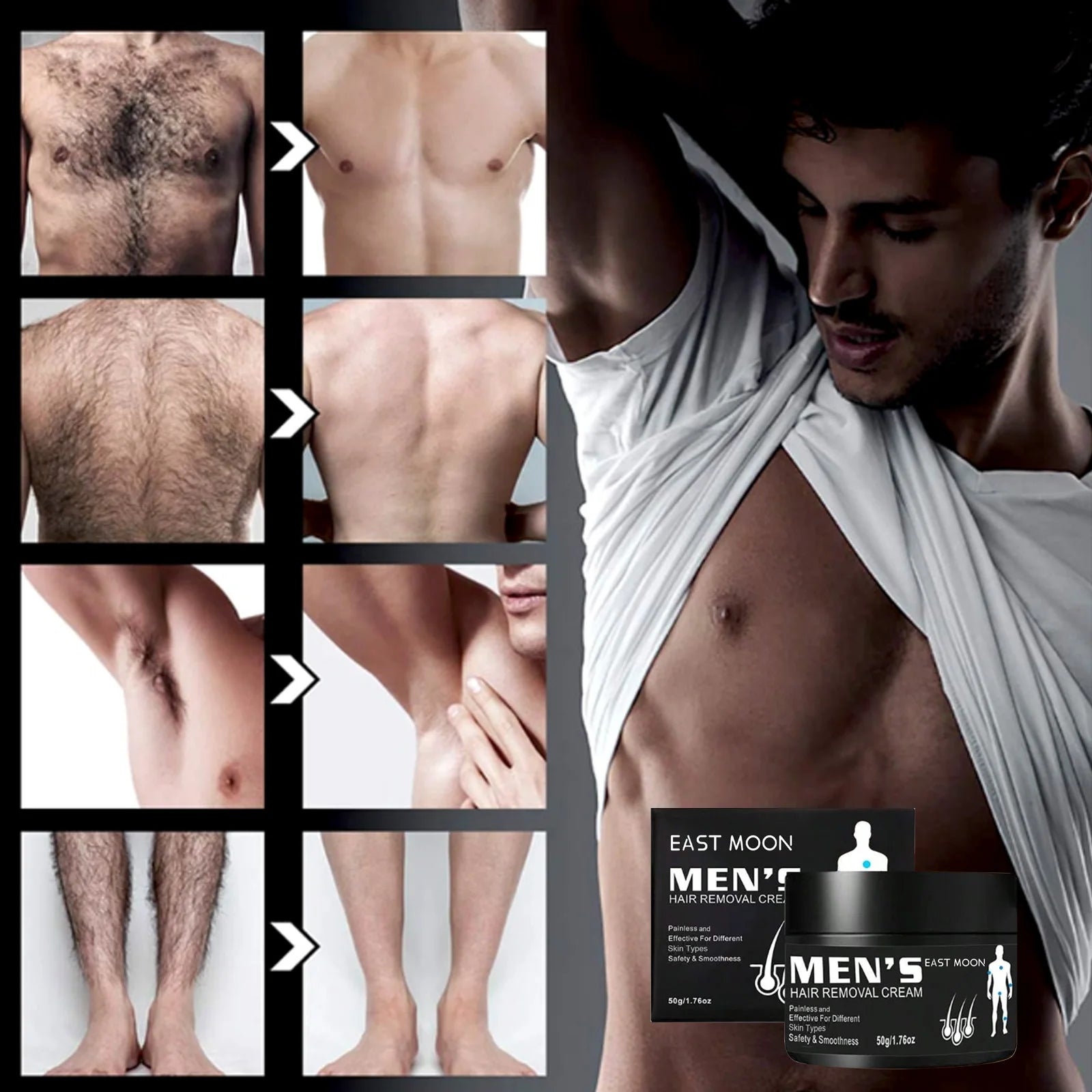 East Moon Men's Aloe Hair Removal Cream – Painless & Gentle Hair Removal Cream Oasis Select