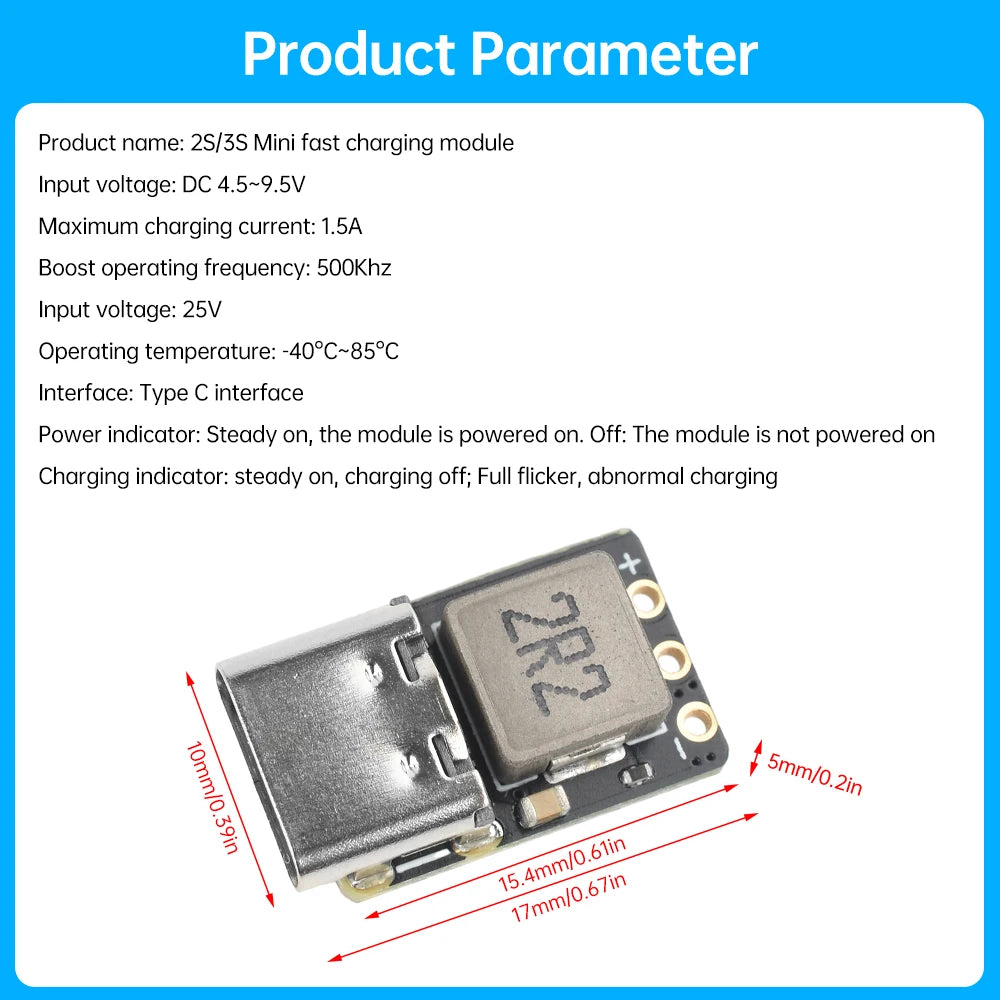 DC-DC Step Up Booster 2S 3S Type-C 18W 1.5A Lithium Battery Charger Module Fast Charge Power Supply Mini Converter Module Oasis Select
