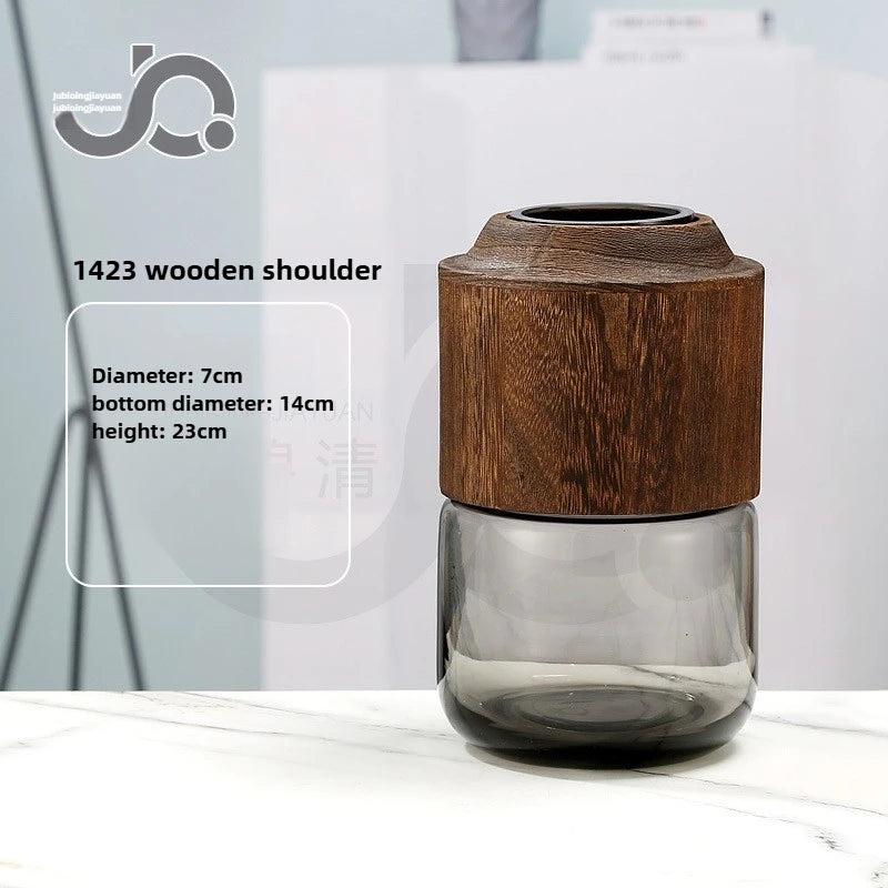 Modern Simple and Creative Wooden Piers Glass Vases Tabletops Home Flower Arrangements and Study Decorations Flower Vase Oasis Select 1423