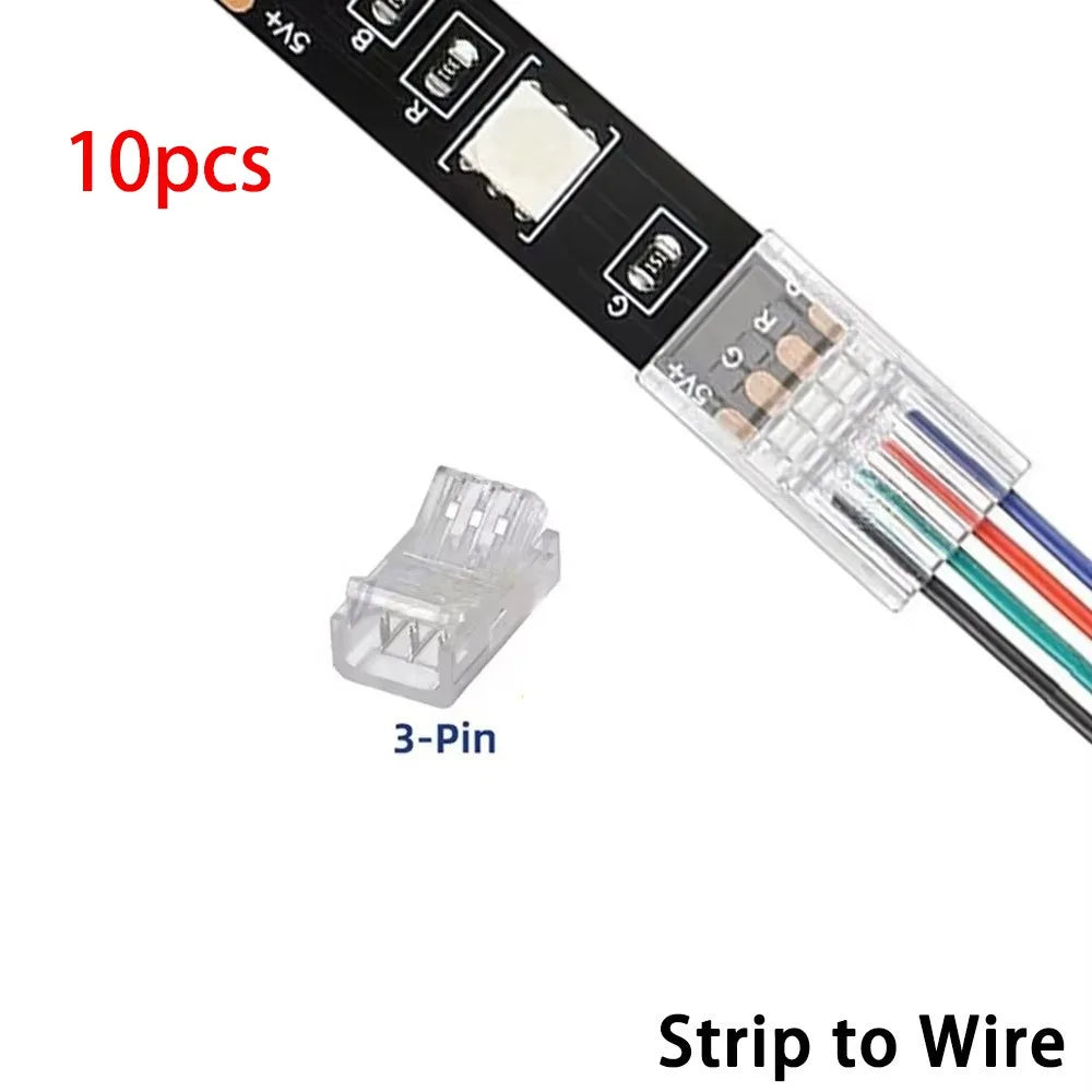 Solderless LED Strip Connectors 2/3/4/5 Pin | 10mm Transparent