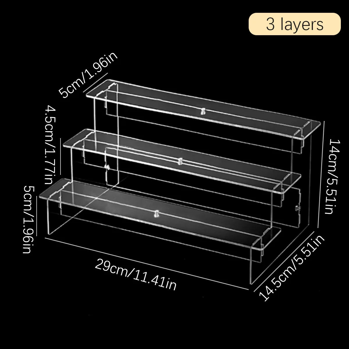 1pc,Transparent acrylic display rack, perfume, doll statue, cosmetics storage rack, ladder display rack Oasis Select Transparent-3 layers