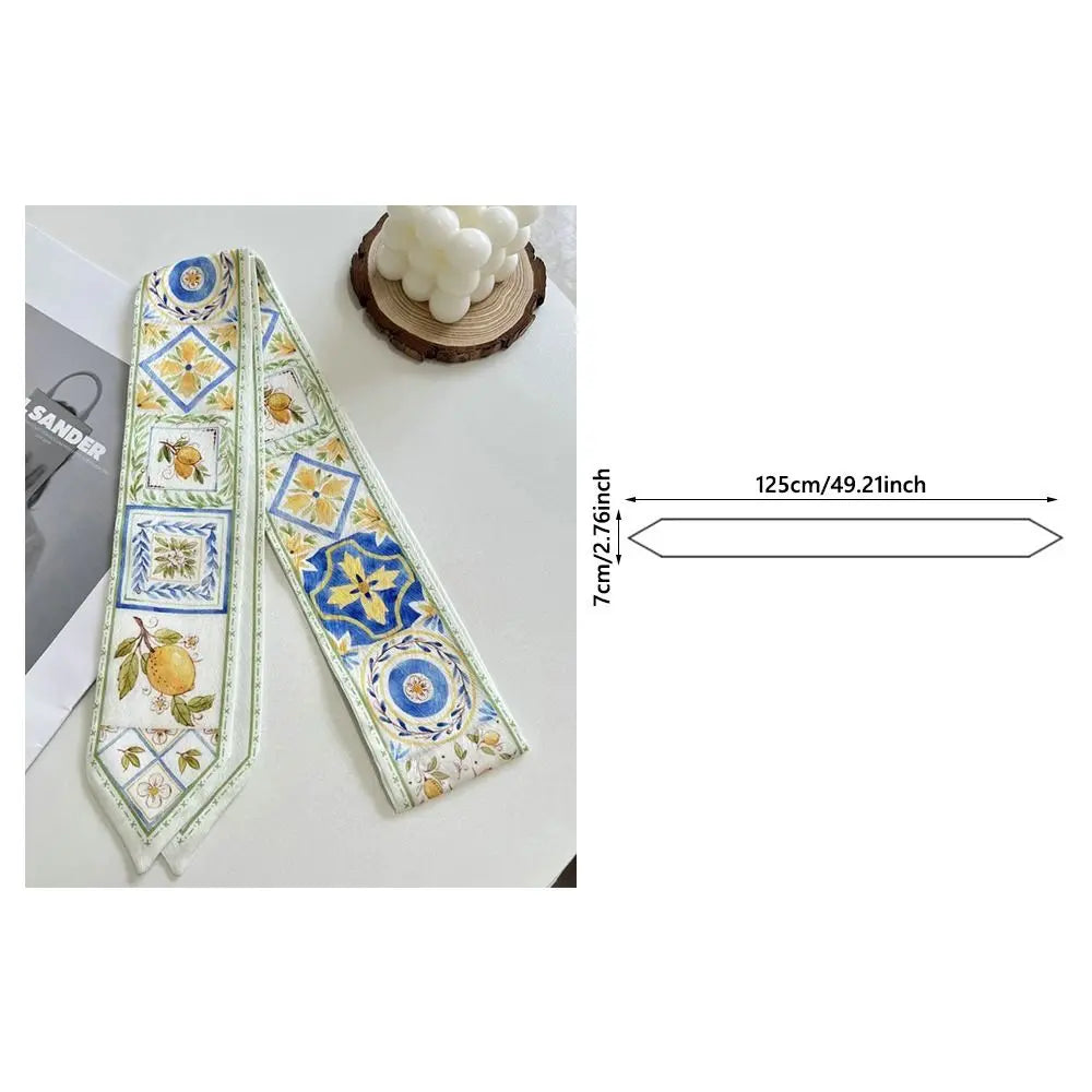 Summer Versatile Satin Silk Ribbon Scarf Fresh Floral Long Thin Bag Strap Narrow Fashion Accessory for Women Oasis Select