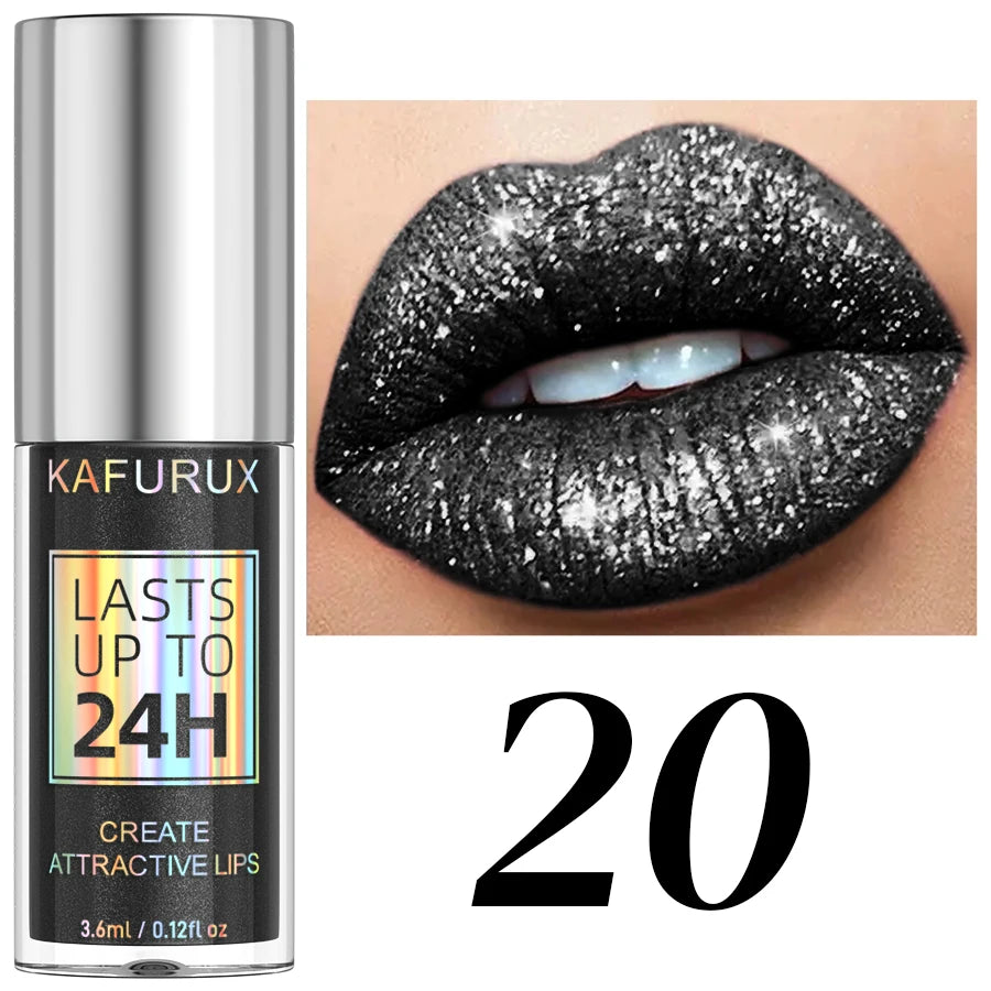 KAFURUX 20-Shade Glitter Liquid Lipstick & Diamond Lip Gloss