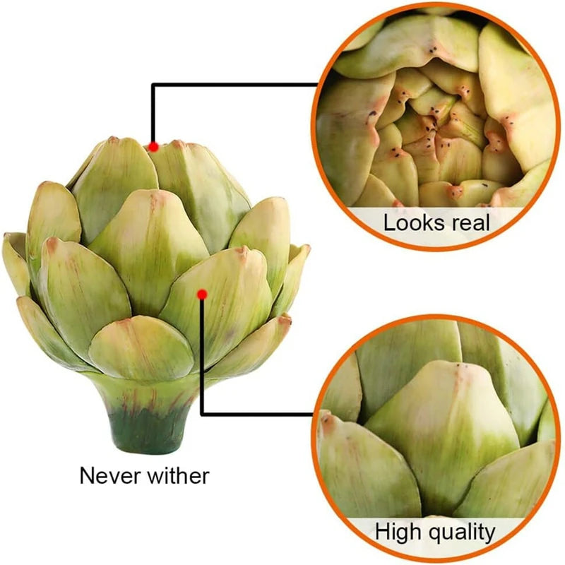 WISH 3-Pack Large Green Faux Artichokes - Artificial Vegetables And Fake Fruits For Kitchen Decorations Oasis Select