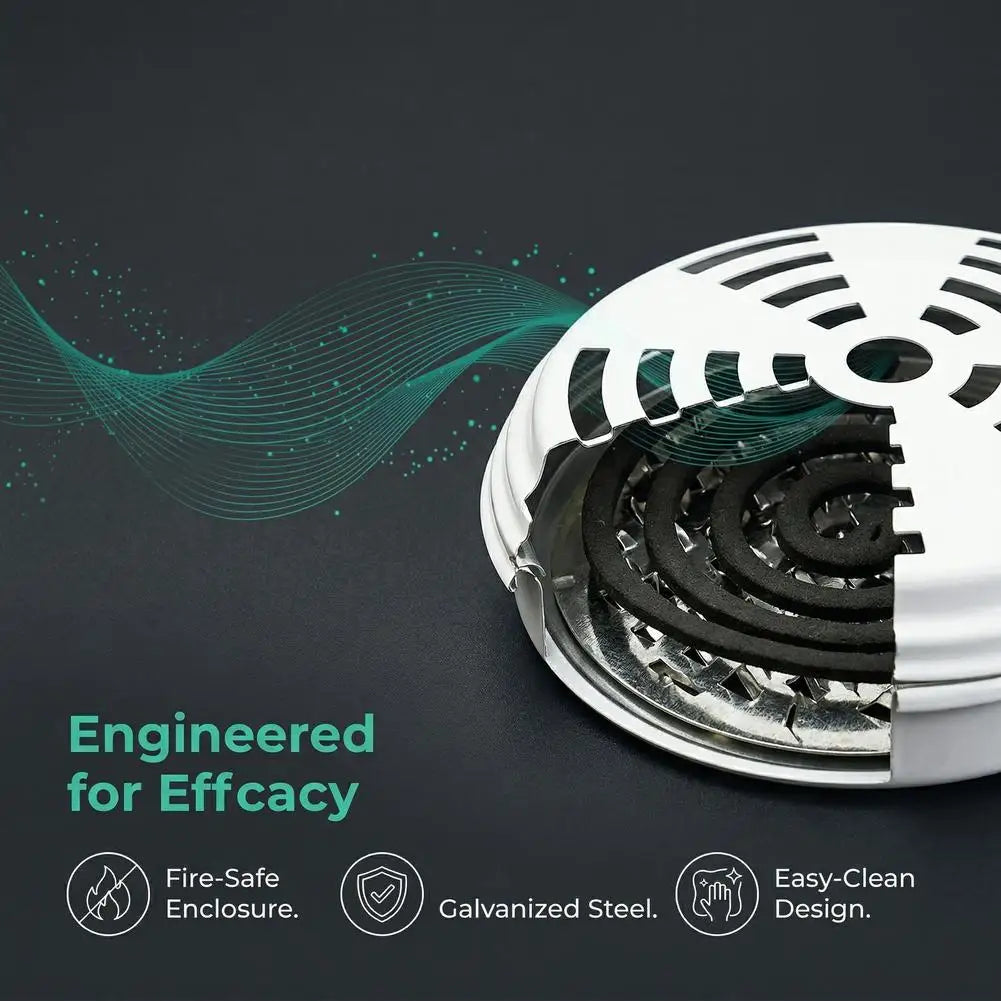 Mosquito Coil Holder with Lid – Steel, Ash-Free, Outdoor Use