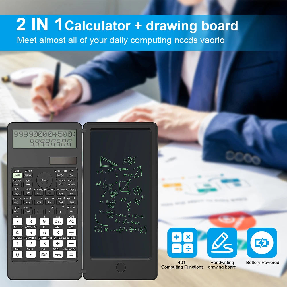 Solar Scientific Calculator With 6 Inch Writing Tablet Foldable 401 Computing Functions Professional Calculators PK 991MS 991ES Oasis Select