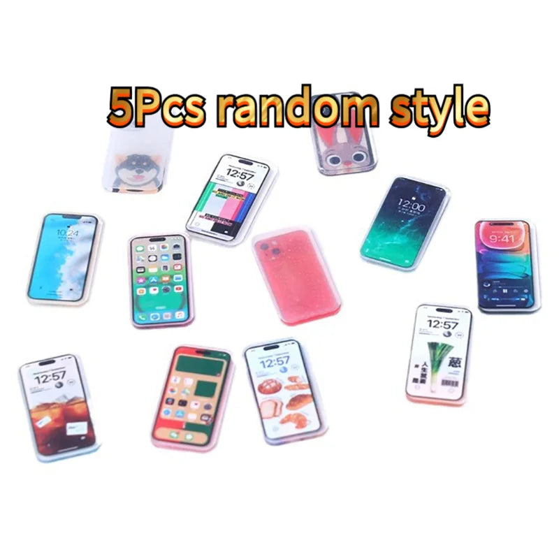 5Pcs 1:12 Dollhouse Miniature Mobile Phone Simulation Smartphone Model Kids Pretend Play Toys Oasis Select 5Pcs random style