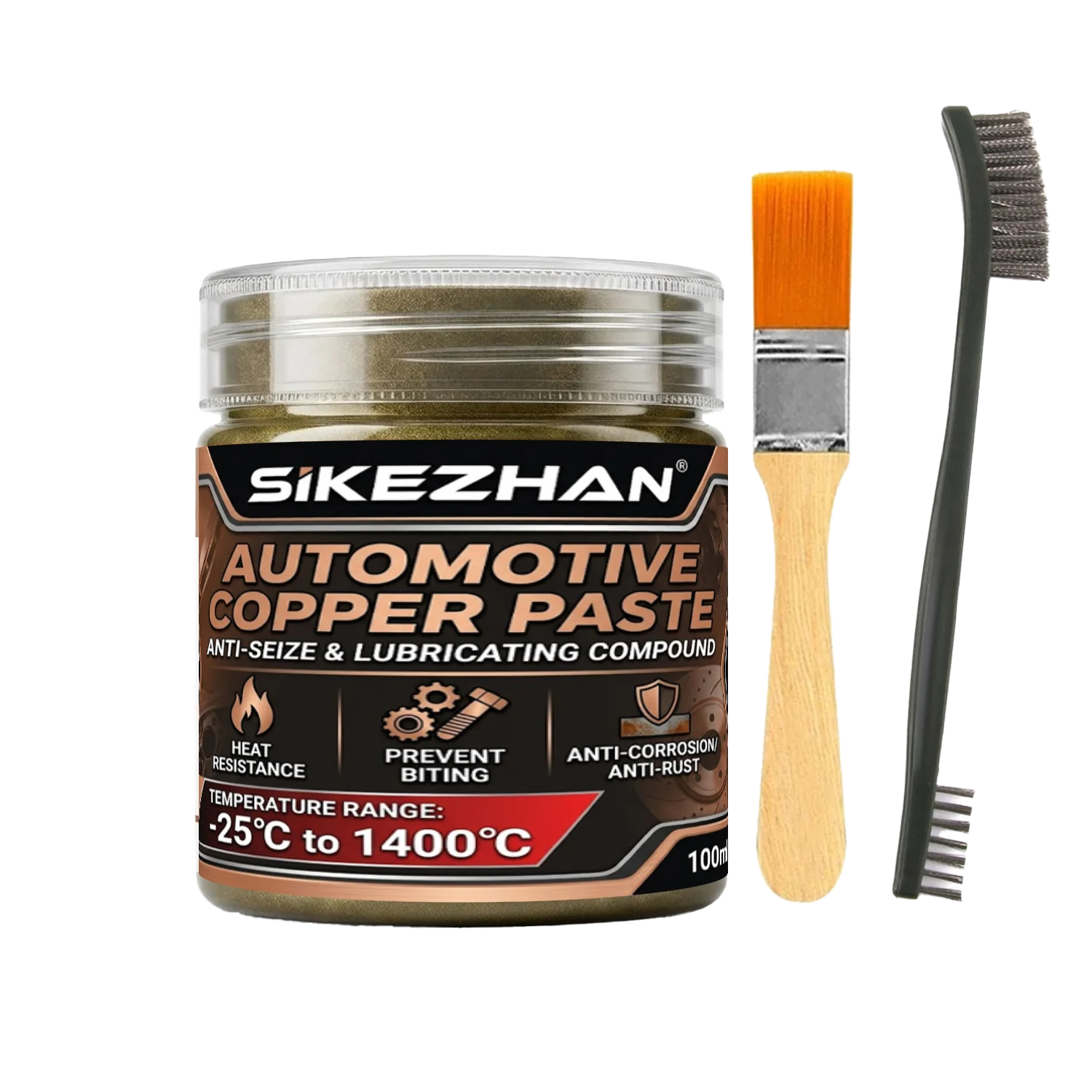 High Temperature 1400°C Copper Anti-Seize Grease Lubricant for Auto Brake Exhaust Spark Plug Bolt with Applicator Brushes Repair Oasis Select 1 SET
