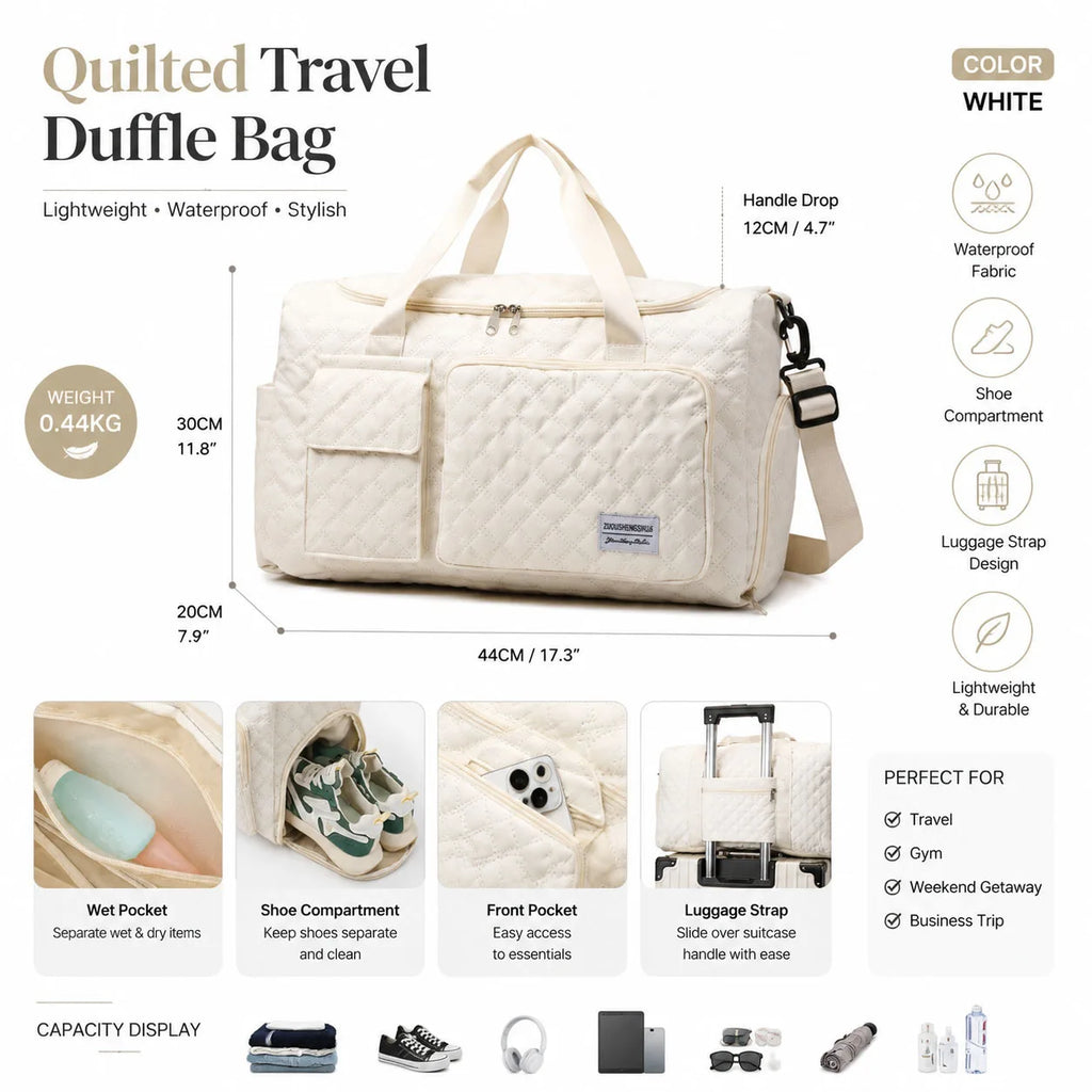 A spacious outdoor luggage bag with separate compartments for dry and wet items and dual-sided dividers Oasis Select WHITE