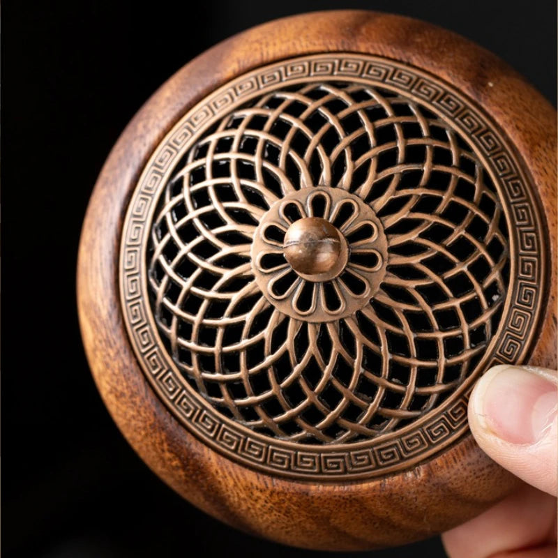 1pcs South American Walnut Retro Solid Wood Round Incense Burner, High-end Atmospheric Home Indoor Incense Burner Oasis Select