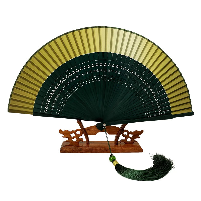Edo Japanese Style Japanese Style Folding Fan Kimono Fan Real Silk Female Fan Small Flower Carved Gradient Blank Fan Golden Oasis Select
