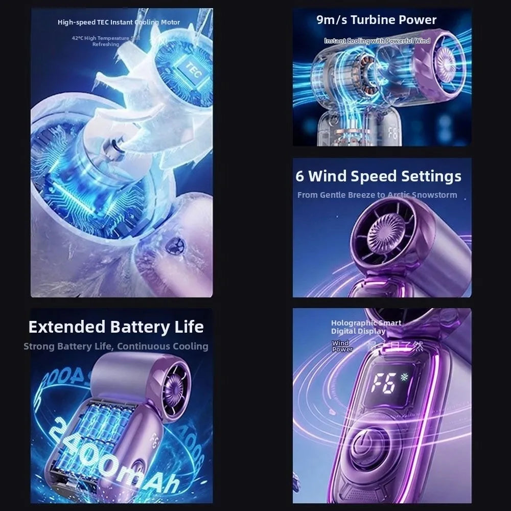 Ice Compress Mini Electronic Fan Hanging Rope 6 Gear Mini Handheld Fan USB Rechargeable Plastic Air Conditioner Fan Summer Oasis Select