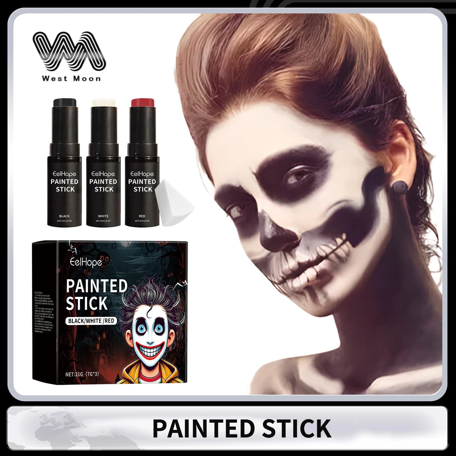 Eelhope Halloween Body Paint Stick Set – Black White Red, 21g