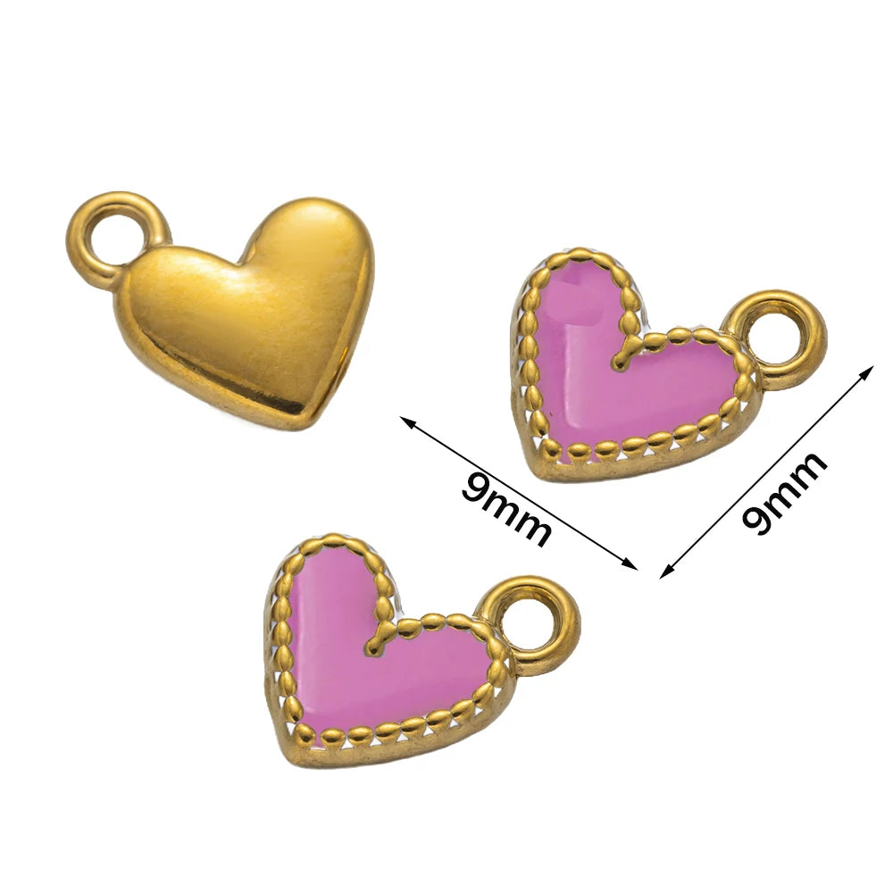 5pcs Gold Stainless Steel Pink Heart Enamel Charms Dangle Pendant for DIY Bracelet Necklace Earrings Supplies Jewelry Making Oasis Select Purple