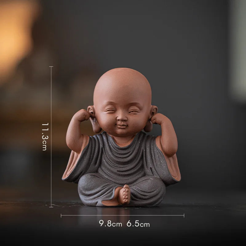 Purple Clay Little Monks Figurines Zen Tea Room Counter Desktop Tea Play Decorations Чаепитие Oasis Select 5