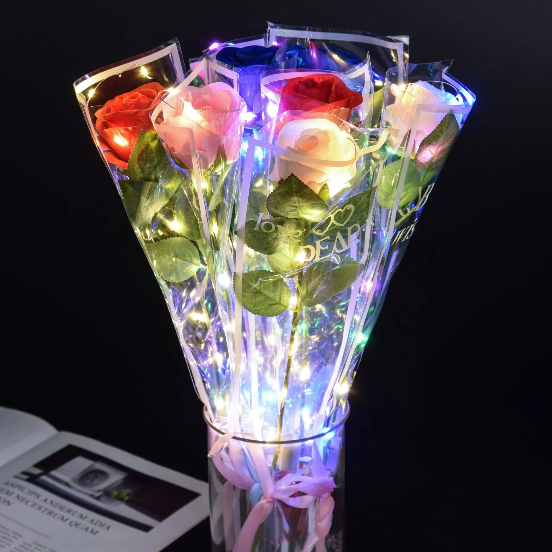 1pcs Led Light Up Glowing Roses Red Flower Bouquet Led Flash Handheld Valentine's Day Glow Party Wedding Decoration Oasis Select