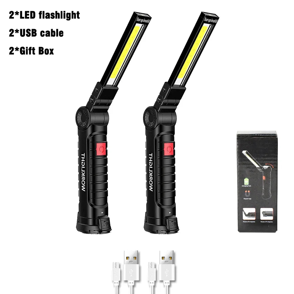 USB Rechargeable COB LED Work Light – Magnetic Foldable Torch