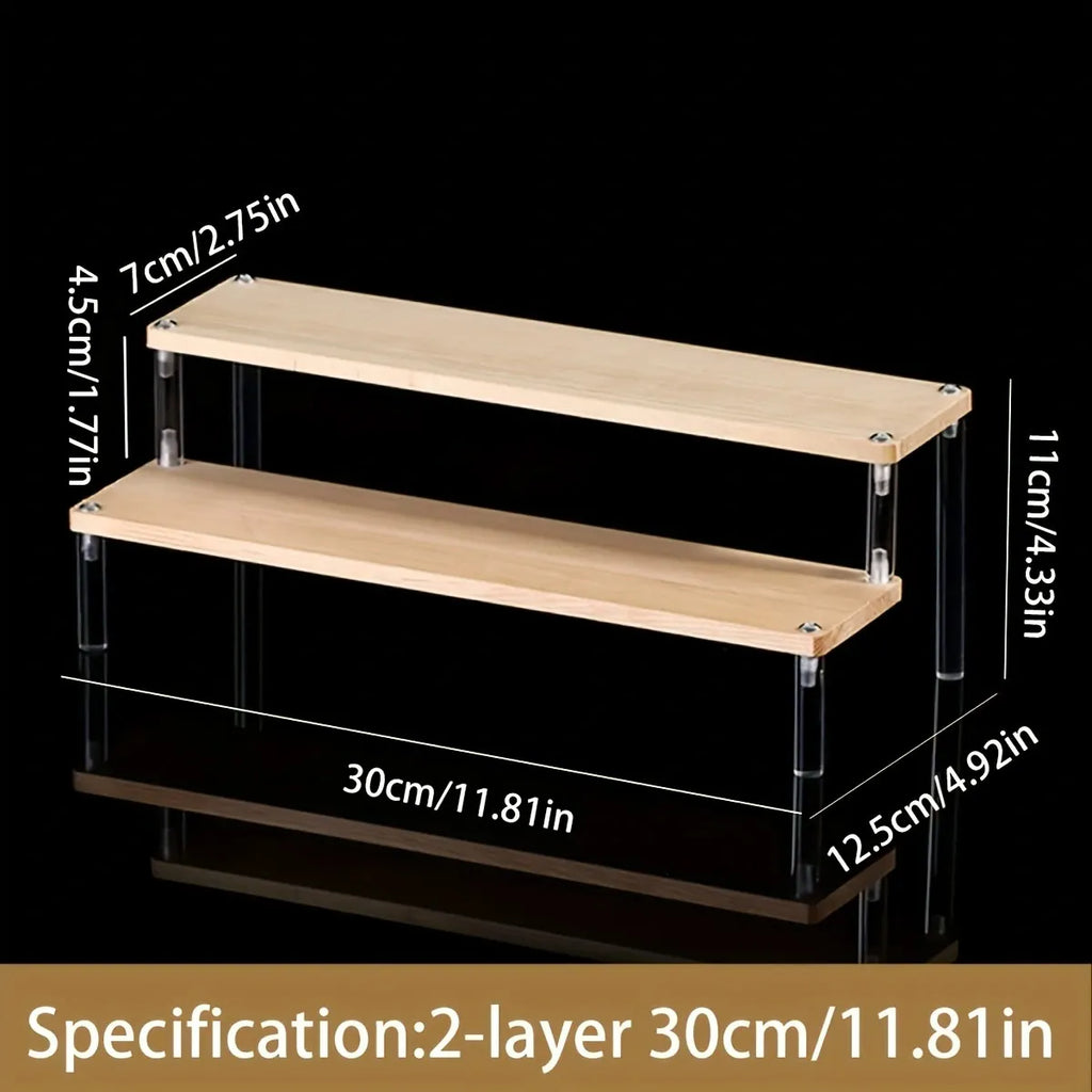 Wooden Transparent Display Rack, Perfume Storage Rack, Multi-Functional Decoration Rack, Used for Cosmetics, Nail Polish, Dolls Oasis Select 2 layers