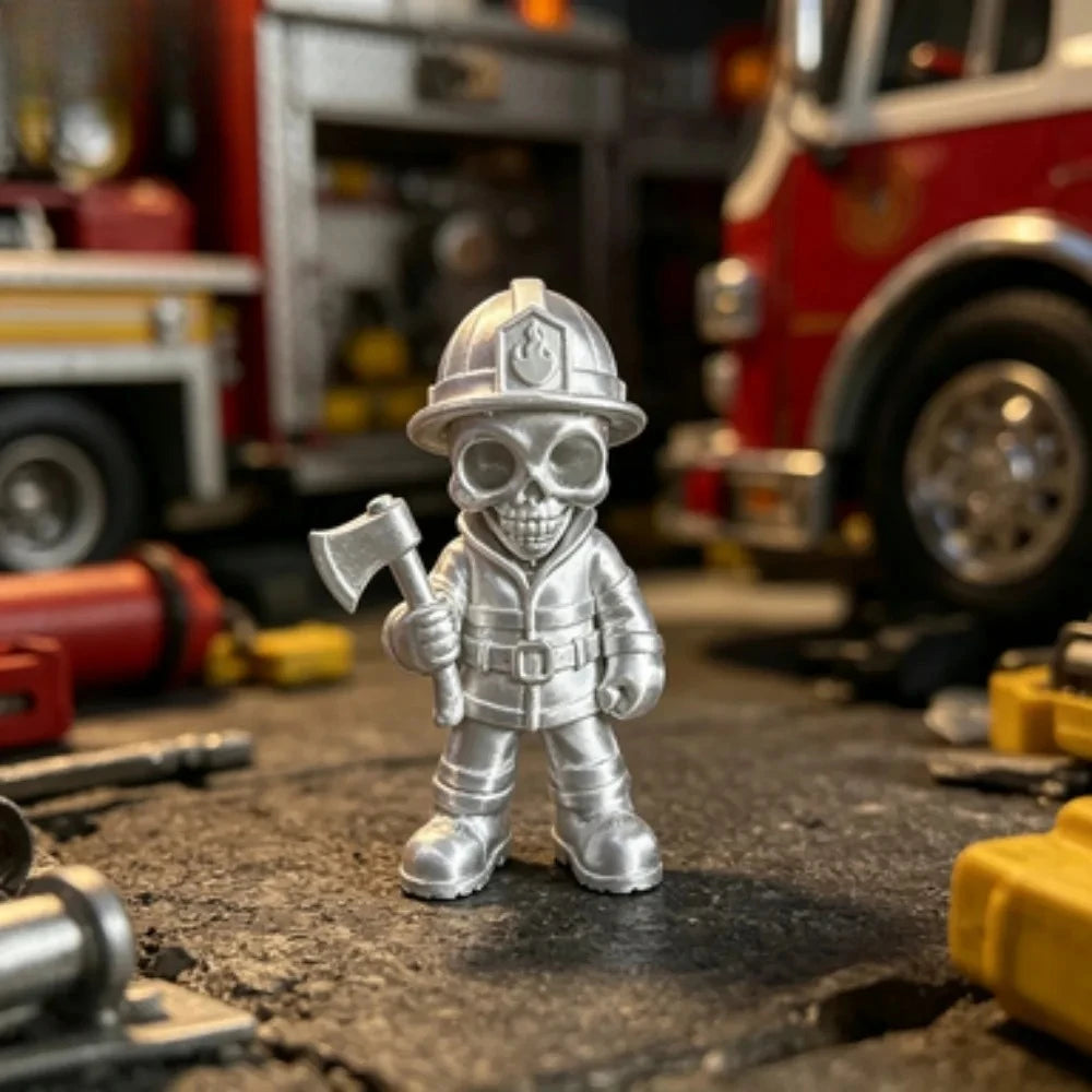 Axe Skeleton Firefighter Figurines Gothic Fireman Statue Whimsical Skull Firefighter Ornament for Home Office Desktop Decor Gift Oasis Select