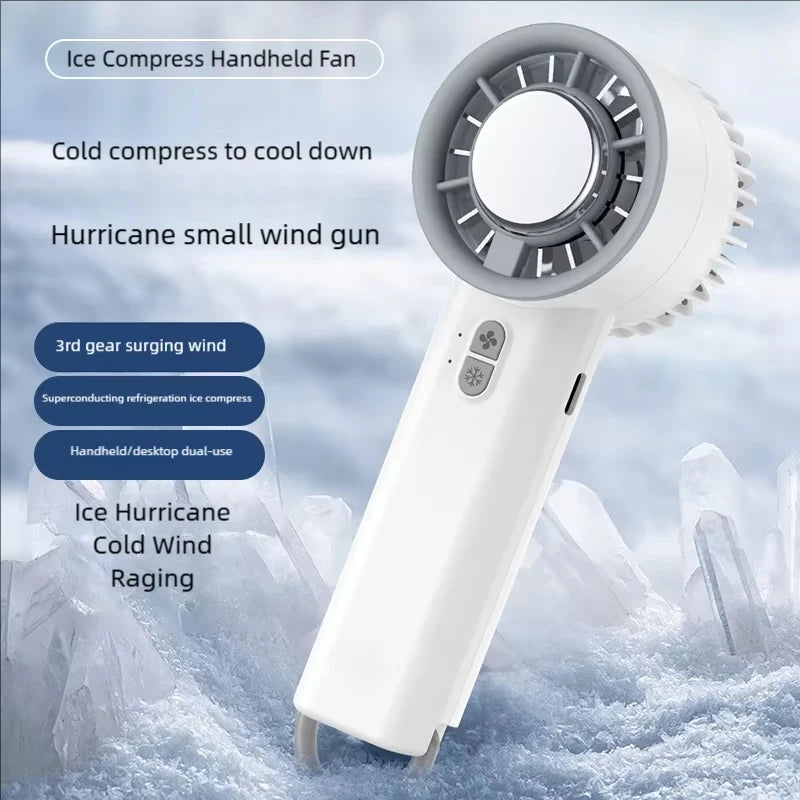 Instant Ice Cooling Handheld Fan Semiconductor Refrigeration 3 Speeds Ultra Quiet Brushless Motor USB Rechargeable Cooler Oasis Select White