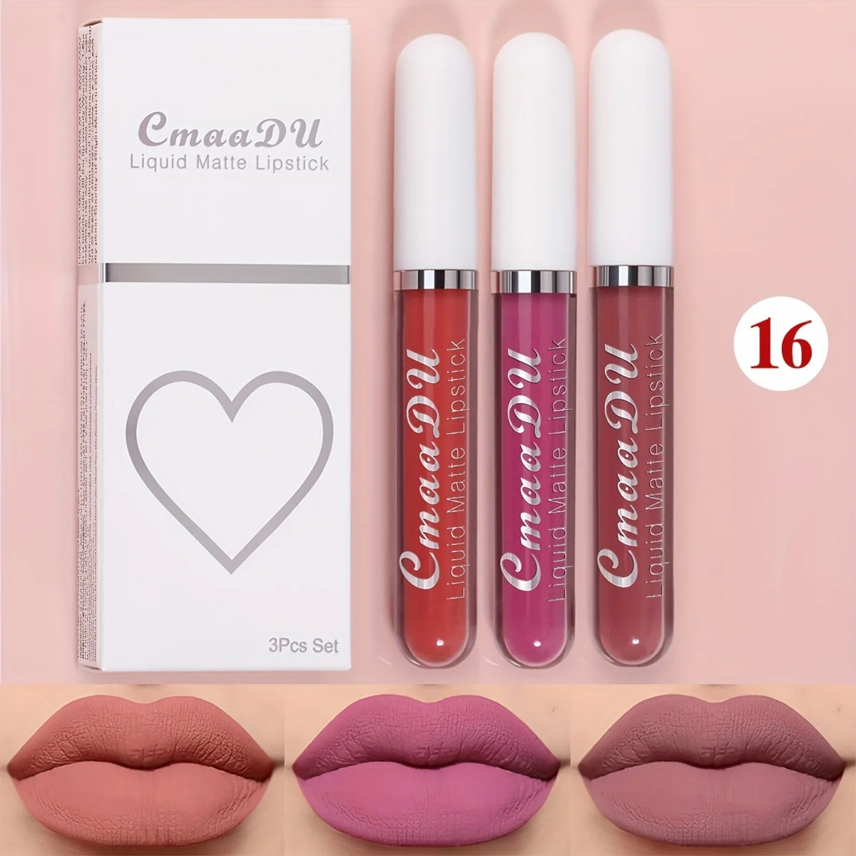 3 Pcs Matte Lipstick Lip Gloss Sets Long-Lasting Non-Fading Waterproof Non-stick Cup Exquisite Gift Everyday Holiday Universal Oasis Select 16
