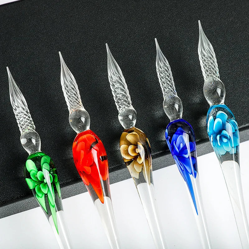 Flower glass dipping pen, student stationery, glass pen, crystal glass pen, birthday gift pen set Oasis Select