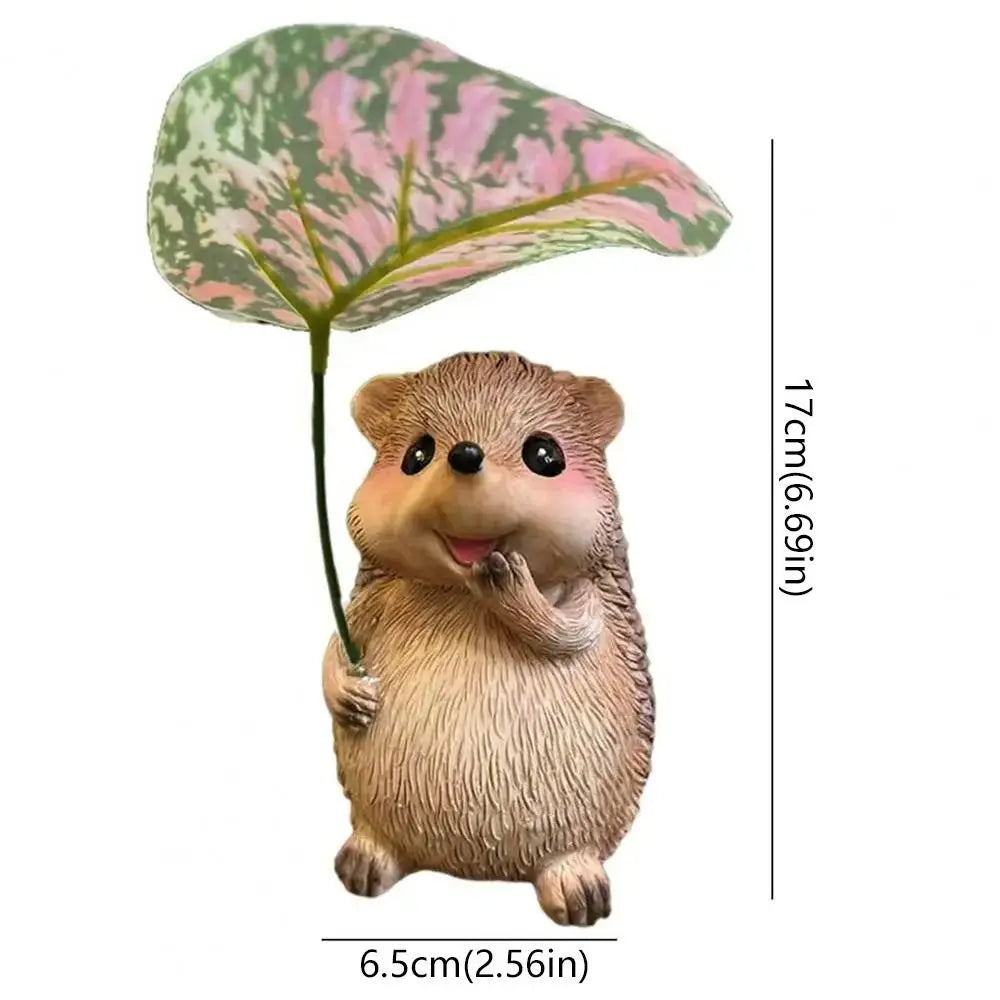 Leaf Umbrella Hedgehog Figurine | Resin Garden Statue Decor Garden Figurine Oasis Select