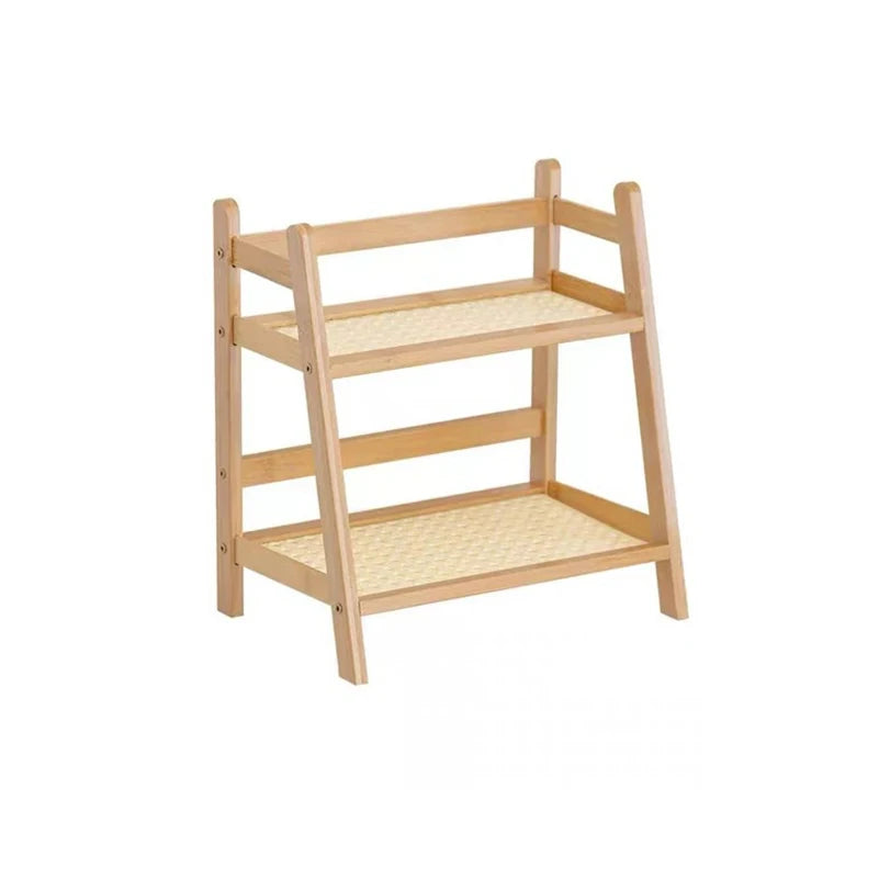 Antique Rattan Cream Double Desktop Shelf Dormitory Bedroom Office Kitchen Cup Holder Organizer Oasis Select