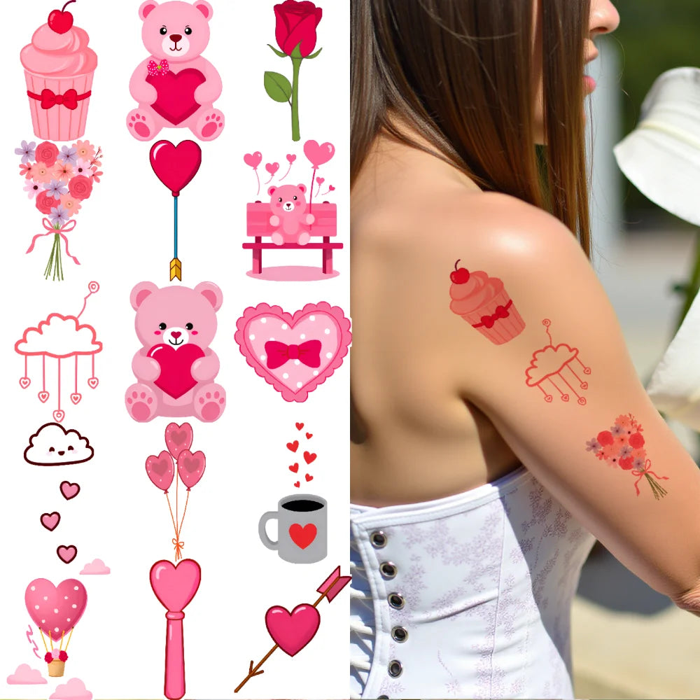 63-Piece Waterproof Temporary Tattoo Stickers – Bears & Cartoons