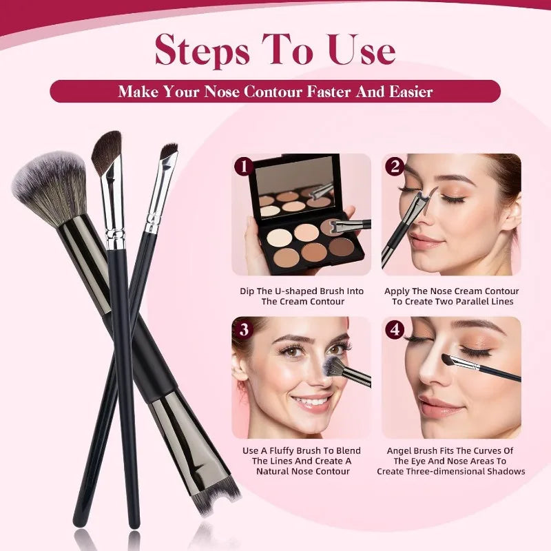 1/3Pcs 2-in-1 U-Shaped Nose Contour Brush Dual Ended for Professional Highlighting and Shadowing Face Makeup Tools Set Oasis Select